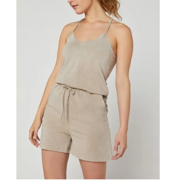 MPG Distressed Taupe Cross-Back Jumpsuit Romper - Picture 1 of 10
